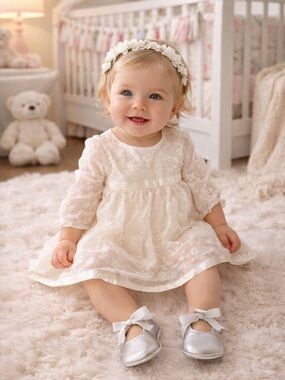 Silver Bow Baby Shoes | Infant Girl Dress Shoes | Size 2